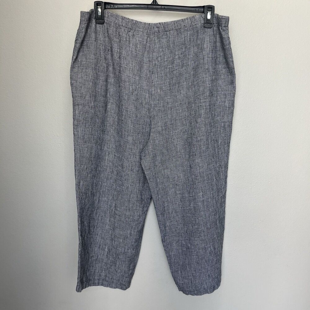 Orvis | 100% Linen Houndstooth Pull On Wide Leg Cropped Pants Size Large Black - Picture 5 of 5